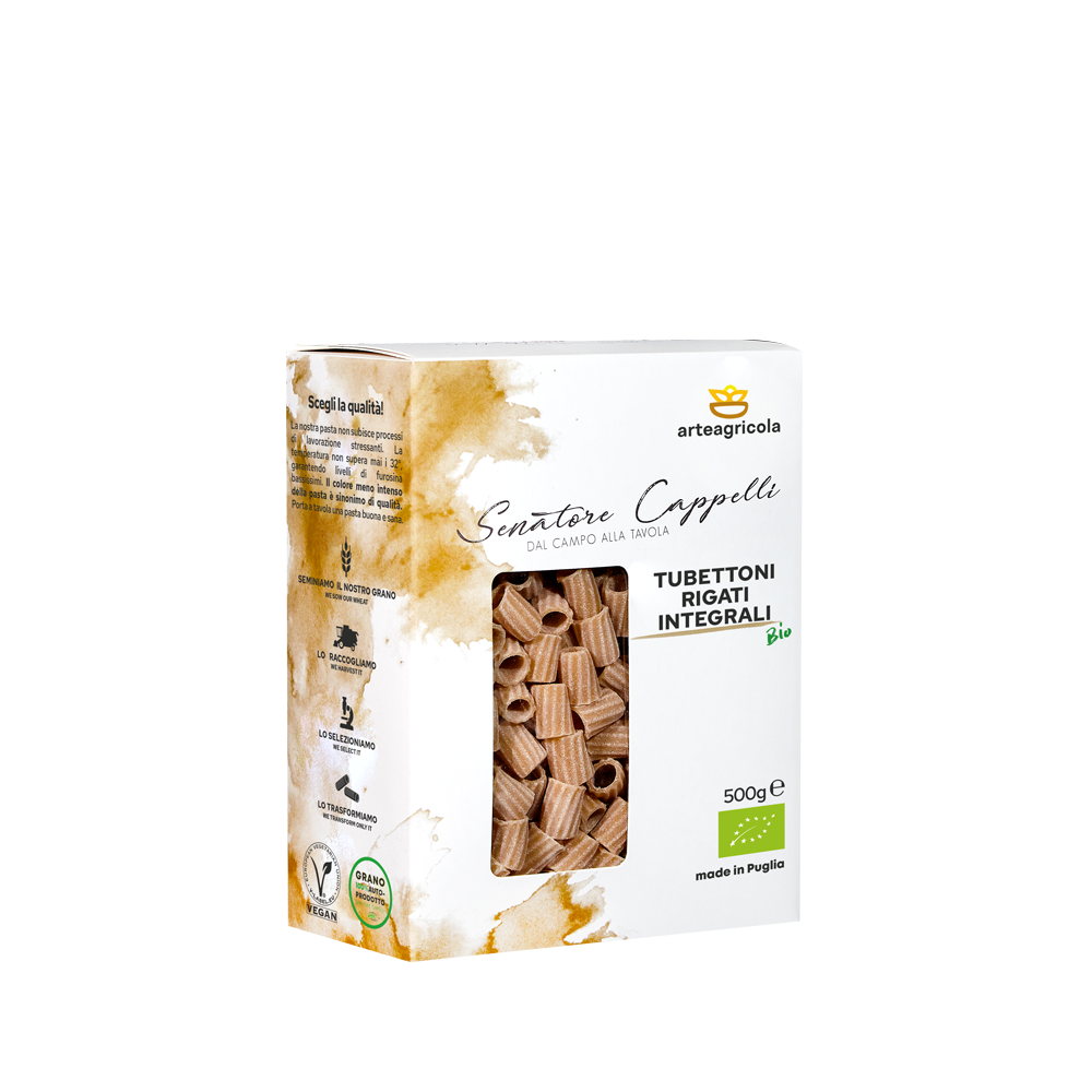 Tubettoni Rigati integrali Senatore Cappelli - Arteagricola pasta bio artigianale
